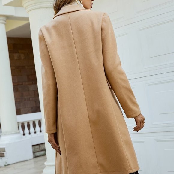 Khaki Preppy Womens Lapel Collar Double Breasted Overcoat - Picture 3 of 5